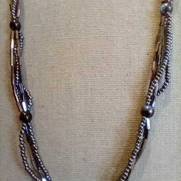 4-Strand Beaded Charcoal Luminescent EUC 16" Necklace-Item #111 - Picture 4 of 4